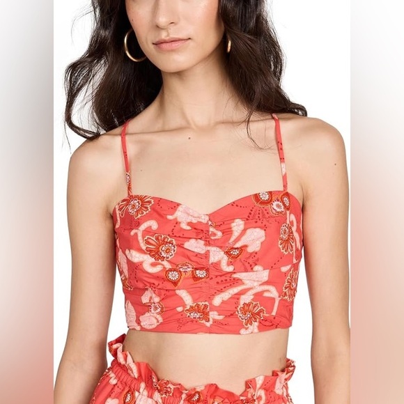 A.L.C. Arit Floral Ruched Crop Top Pink Paisley Print Crop Top - Picture 15 of 15